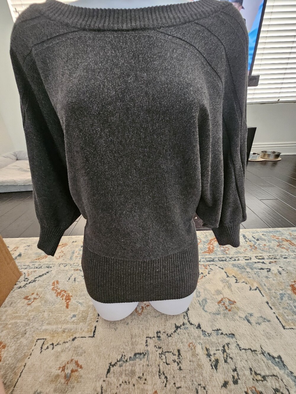 Twenty One Charcoal Gray Boatneck Sweater - Ribbed Trim Raglan Seam - Size L
